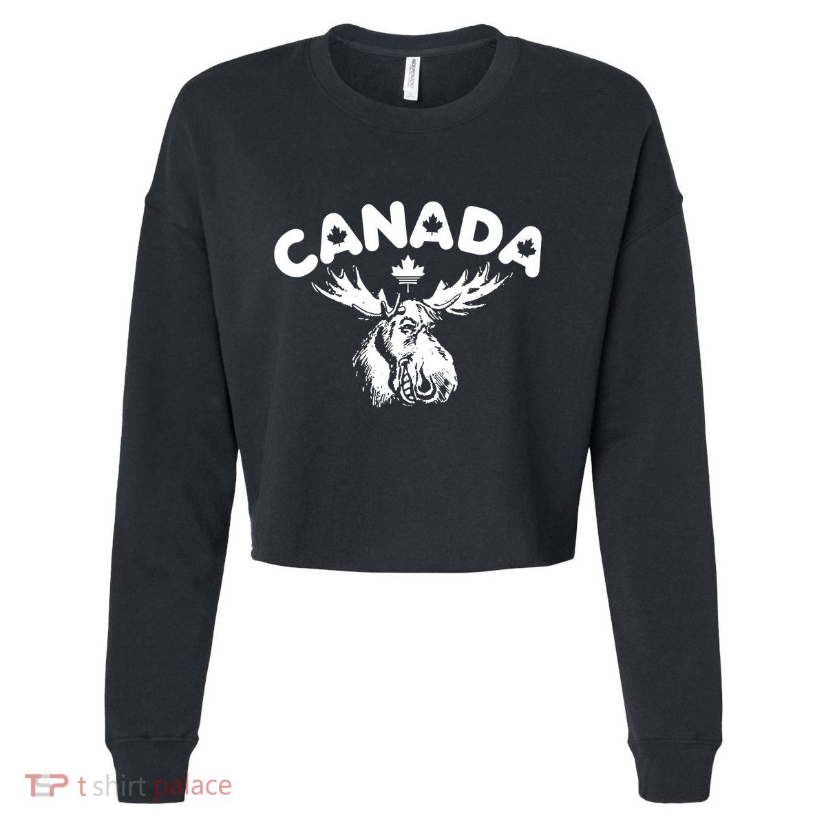 Canada Vintage Canada Flag Canadian Moose Cropped Pullover Crew