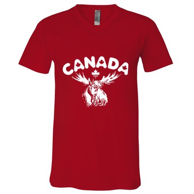 Canada Vintage Canada Flag Canadian Moose V-Neck T-Shirt