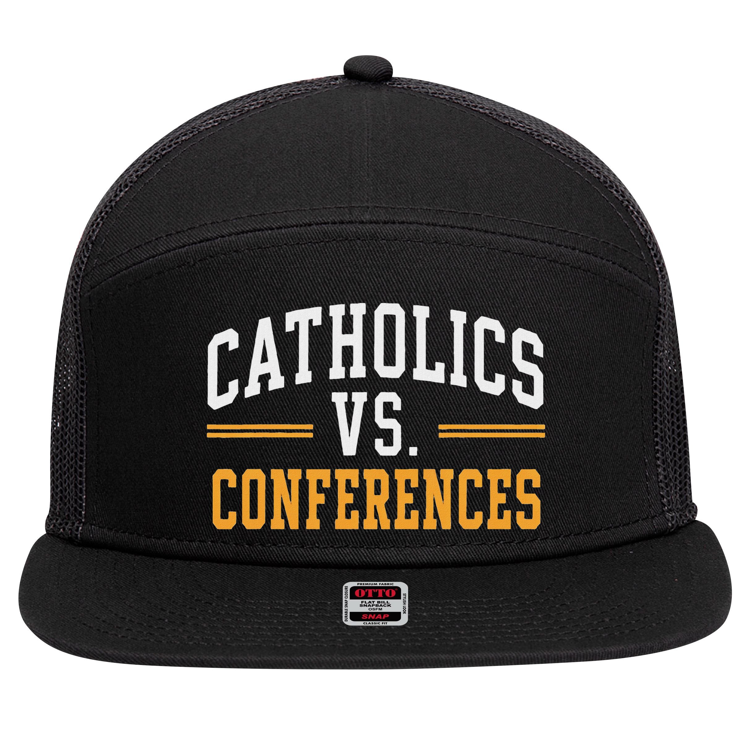 Catholics Vs Conferences Vintage Retro Style 7 Panel Mesh Trucker Snapback Hat