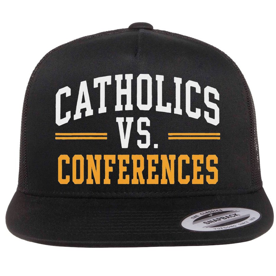 Catholics Vs Conferences Vintage Retro Style Flat Bill Trucker Hat