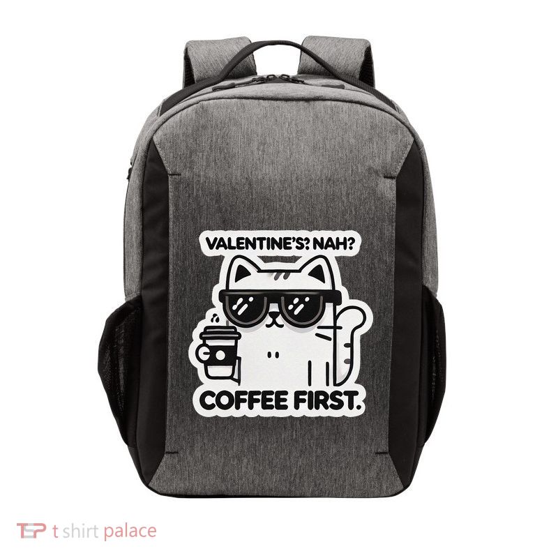 Cat Valentine’S Coffee First Funny Antilove Design Vector Backpack