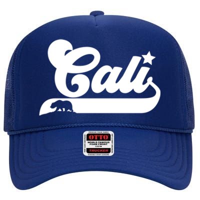 Cali Vintage California Bear Usa State Beauty Design Idea Gift High Crown Mesh Back Trucker Hat