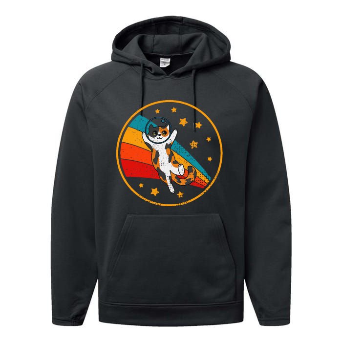 Cute Vintage Calico Cat Retro Space Cat Performance Fleece Hoodie