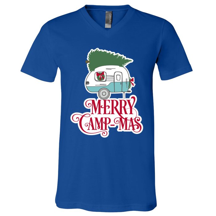 Christmas Vintage Camper Gift Merry Campmas V-Neck T-Shirt