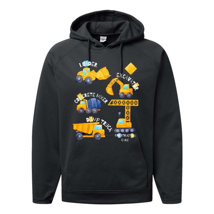 construction vehicles collage Performance Fleece Hoodie