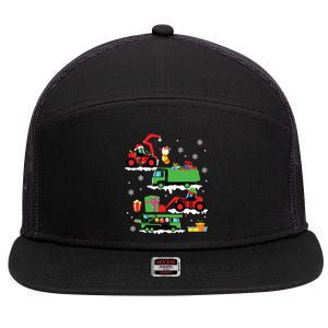 Construction Vehicle Christmas Red Trucks Winter 7 Panel Mesh Trucker Snapback Hat