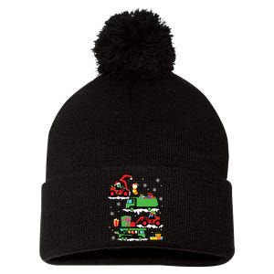 Construction Vehicle Christmas Red Trucks Winter Pom Pom 12in Knit Beanie