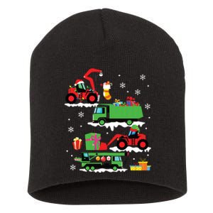 Construction Vehicle Christmas Red Trucks Winter Short Acrylic Beanie