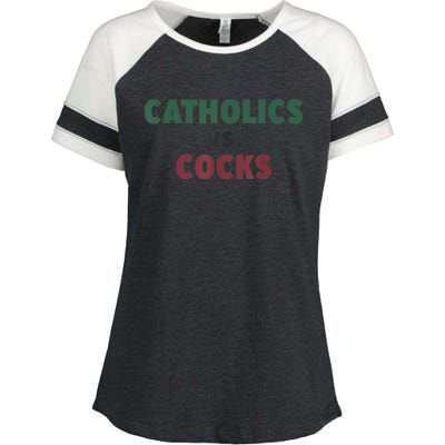 Catholics VS Cocks Funny Religious Enza Ladies Jersey Colorblock Tee