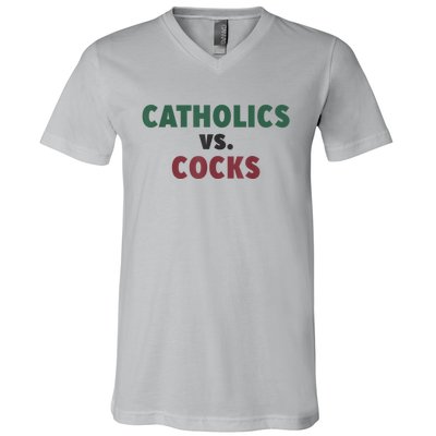 Catholics VS Cocks Funny Religious V-Neck T-Shirt