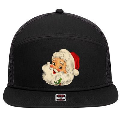 Cool Vintage Christmas Santa Claus Face Long Sleeve 7 Panel Mesh Trucker Snapback Hat