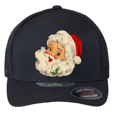 Cool Vintage Christmas Santa Claus Face Long Sleeve Flexfit Unipanel Trucker Cap