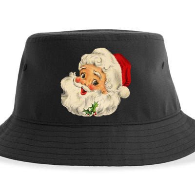 Cool Vintage Christmas Santa Claus Face Long Sleeve Sustainable Bucket Hat