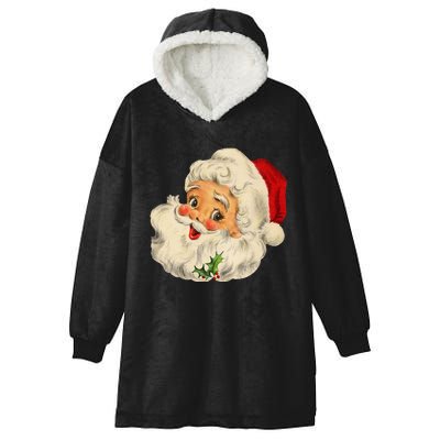 Cool Vintage Christmas Santa Claus Face Long Sleeve Hooded Wearable Blanket