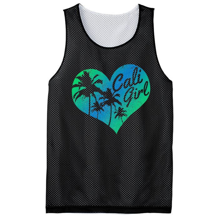 Cali Vintage California Heart Palm Trees Summer Gift Mesh Reversible Basketball Jersey Tank