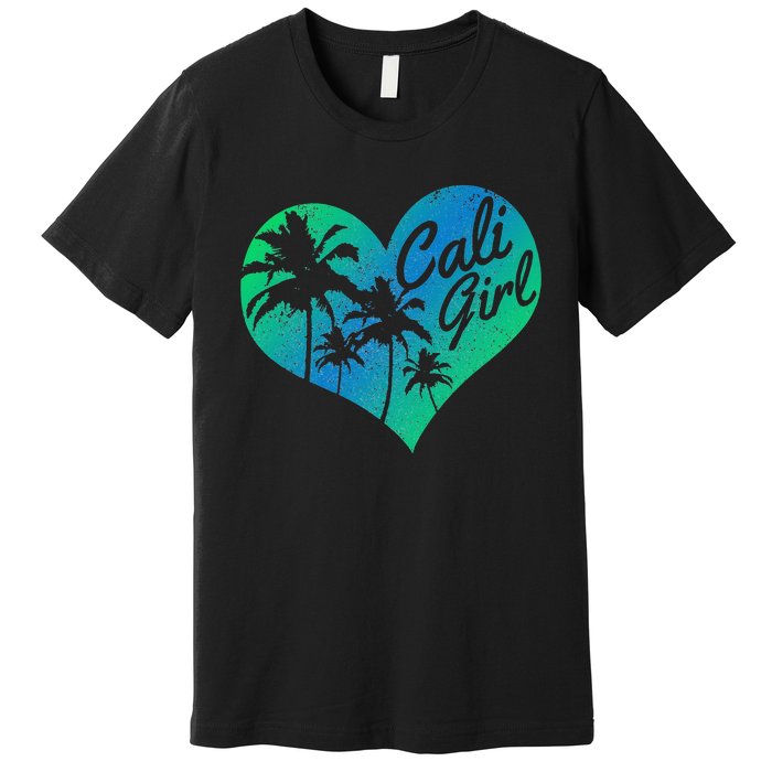 Cali Vintage California Heart Palm Trees Summer Gift Premium T-Shirt