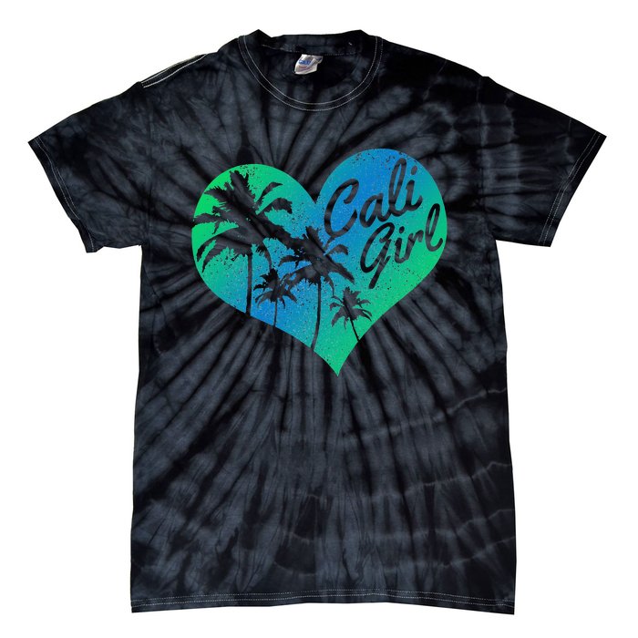 Cali Vintage California Heart Palm Trees Summer Gift Tie-Dye T-Shirt