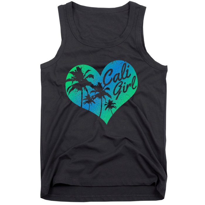 Cali Vintage California Heart Palm Trees Summer Gift Tank Top