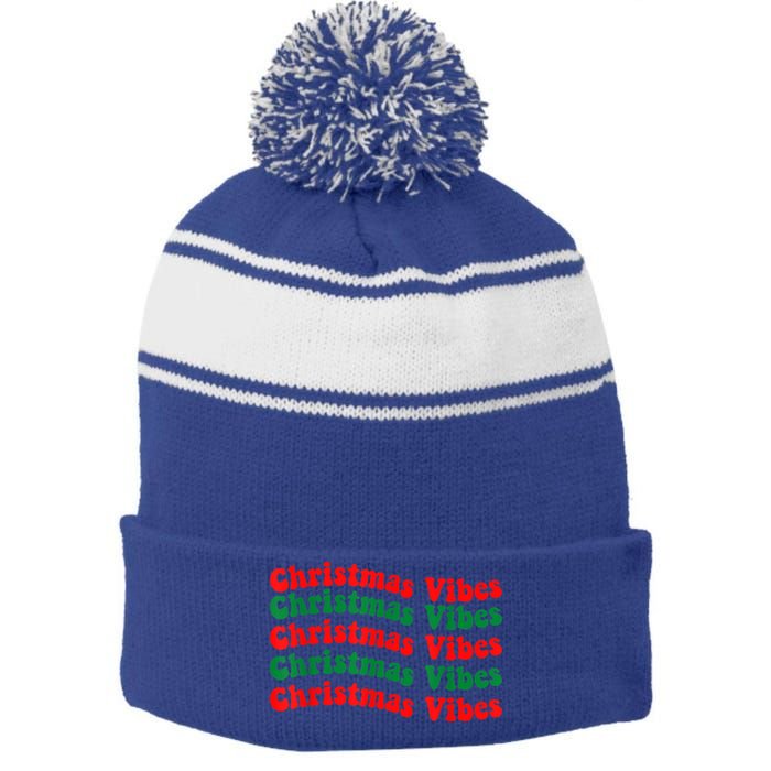 Christmas Vibes Cute Gift Holiday Gift For Christmas Parties Gift Stripe Pom Pom Beanie