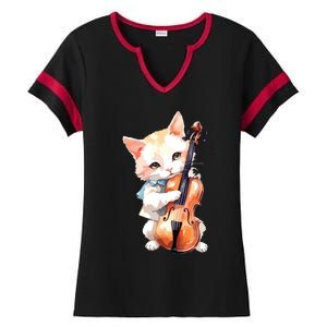 Cute Violinist Cat Violin Musician String Player Watercolor Ladies Halftime Notch Neck Tee