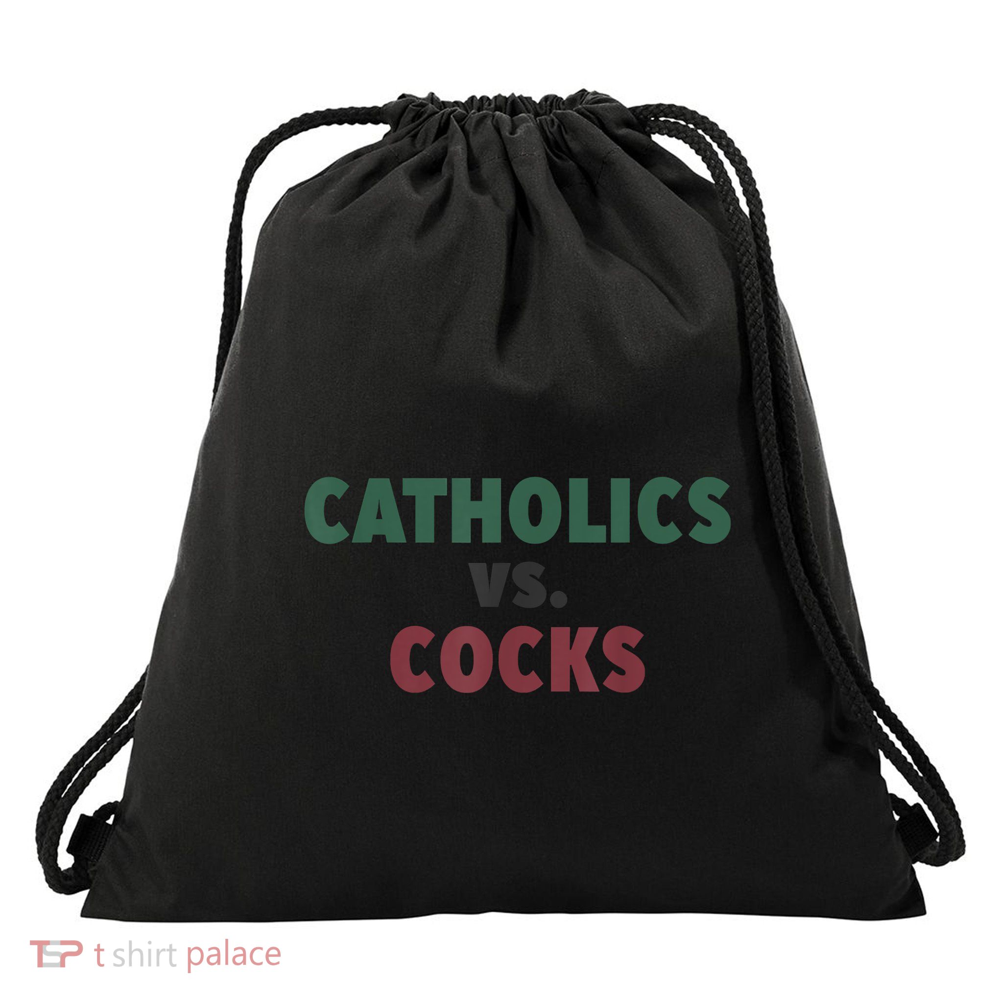 Catholics VS Cocks Funny Religious Drawstring Bag
