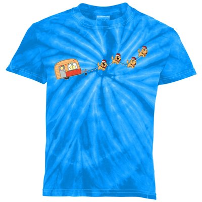 Camper Van Christmas Golden Retriever Sleigh Xmas Pajama Gift Kids Tie-Dye T-Shirt