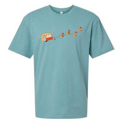 Camper Van Christmas Golden Retriever Sleigh Xmas Pajama Gift Sueded Cloud Jersey T-Shirt