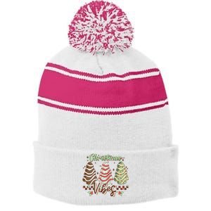 Christmas Vibes Cookie Tree Retro Stripe Pom Pom Beanie