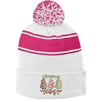 Christmas Vibes Cookie Tree Retro Stripe Pom Pom Beanie