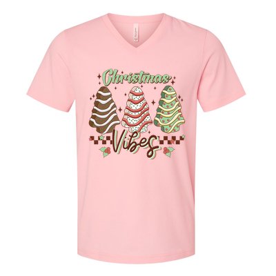 Christmas Vibes Cookie Tree Retro V-Neck T-Shirt