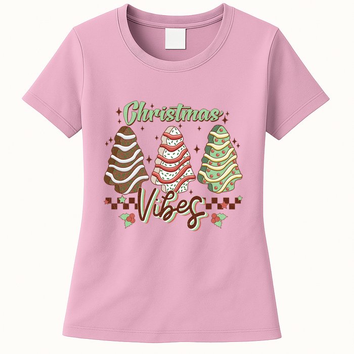 Christmas Vibes Cookie Tree Retro Womens T-Shirt