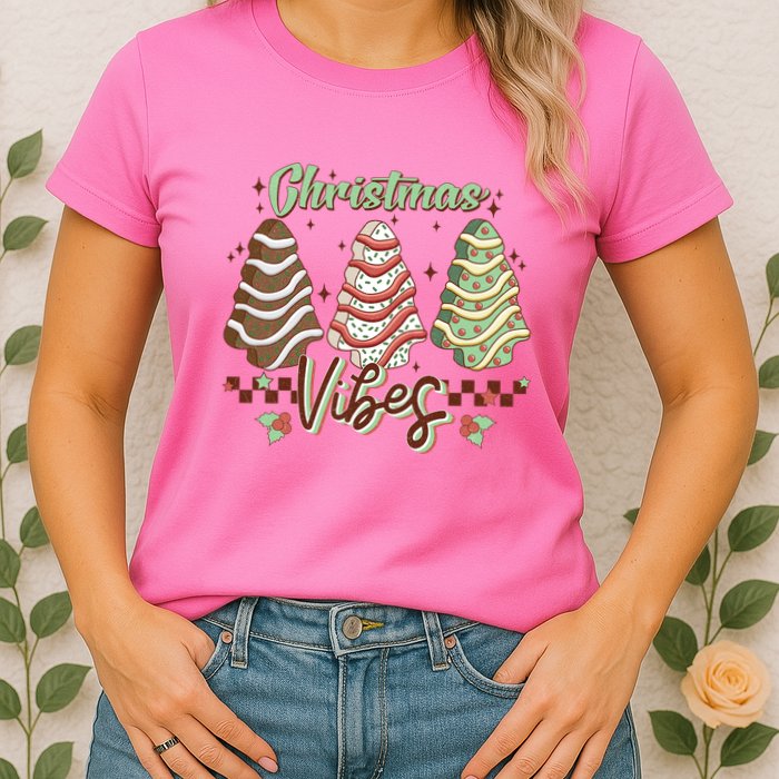 Christmas Vibes Cookie Tree Retro Womens T-Shirt