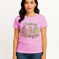 Christmas Vibes Cookie Tree Retro Womens T-Shirt