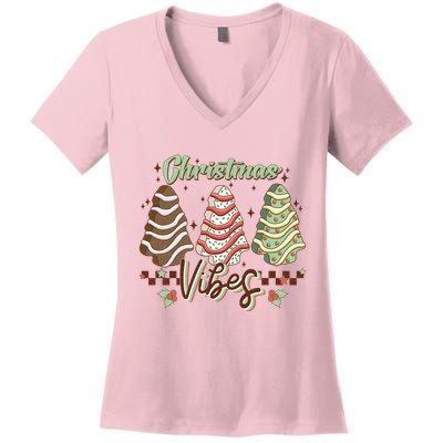 Christmas Vibes Cookie Tree Retro Women's V-Neck T-Shirt