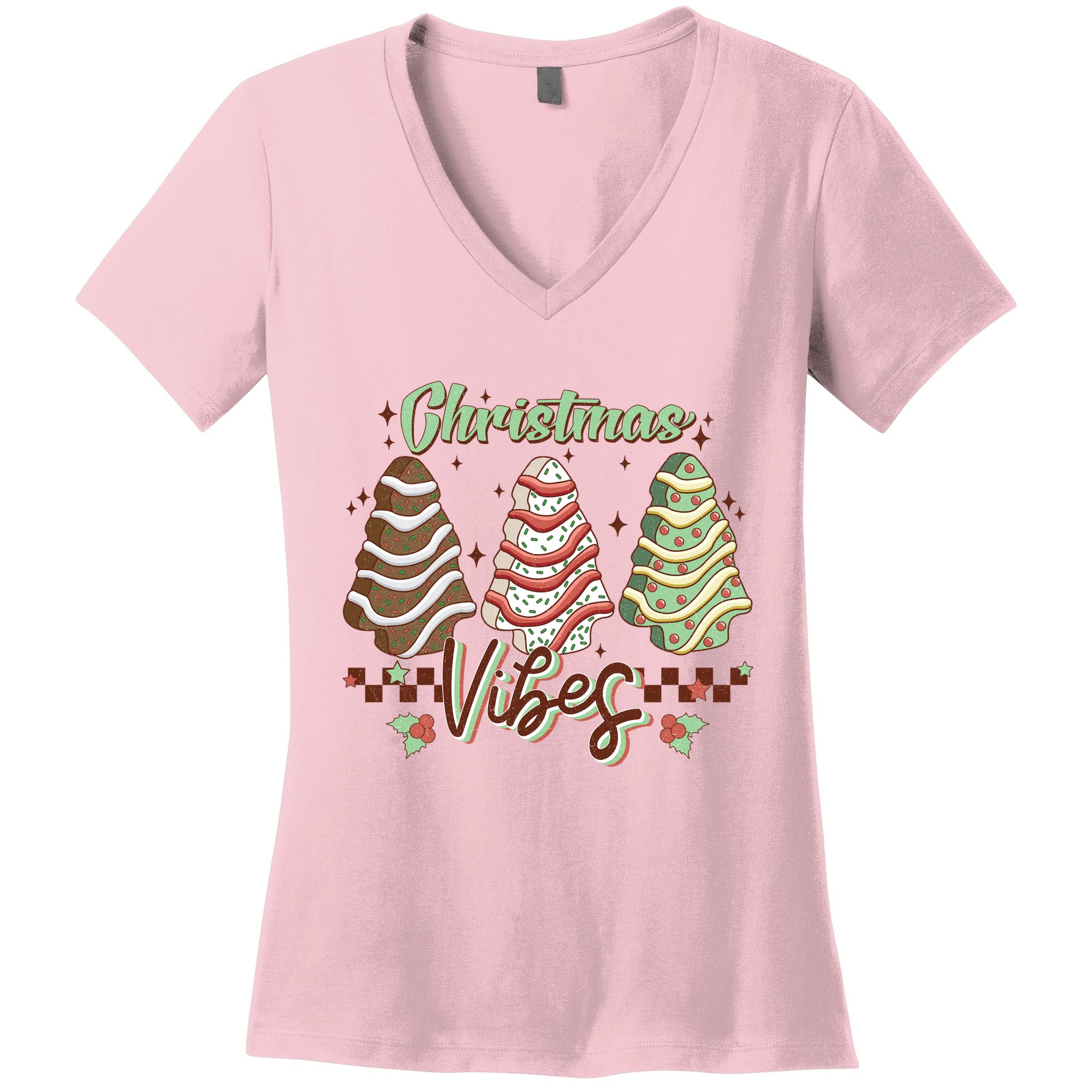 Christmas Vibes Cookie Tree Retro Women's V-Neck T-Shirt