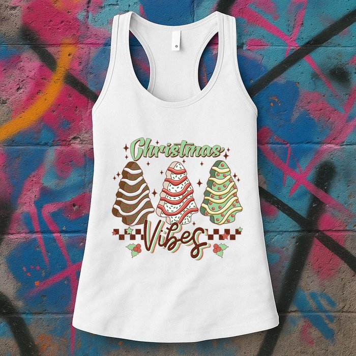 Christmas Vibes Cookie Tree Retro Womens Tank Top
