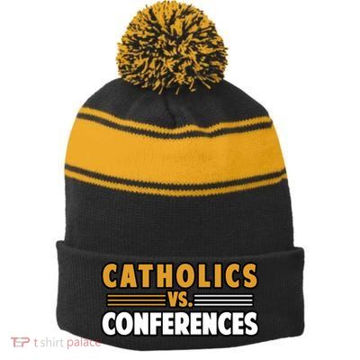 Catholics Vs Conferences Stripe Pom Pom Beanie