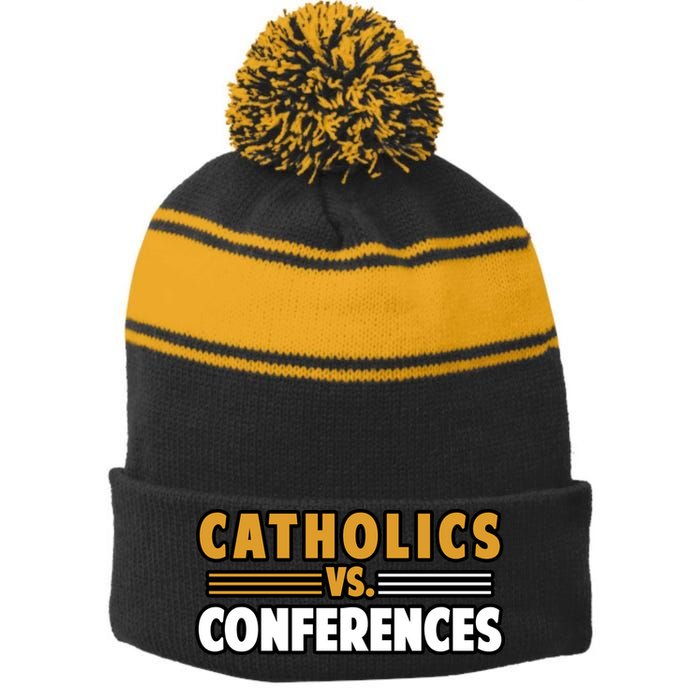 Catholics Vs Conferences Stripe Pom Pom Beanie