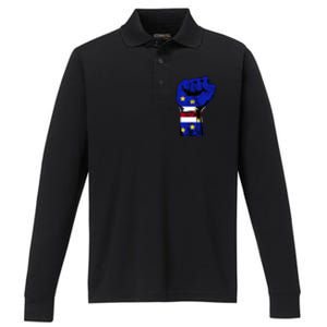 Cape Verde Cape Verdean Flag Power Handfist Cabo Pride Performance Long Sleeve Polo