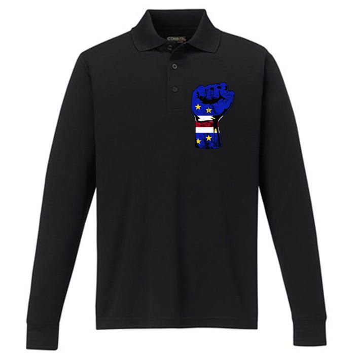 Cape Verde Cape Verdean Flag Power Handfist Cabo Pride Performance Long Sleeve Polo