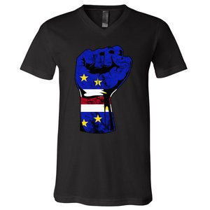 Cape Verde Cape Verdean Flag Power Handfist Cabo Pride V-Neck T-Shirt