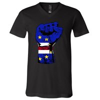 Cape Verde Cape Verdean Flag Power Handfist Cabo Pride V-Neck T-Shirt