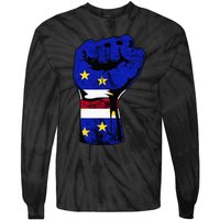 Cape Verde Cape Verdean Flag Power Handfist Cabo Pride Tie-Dye Long Sleeve Shirt