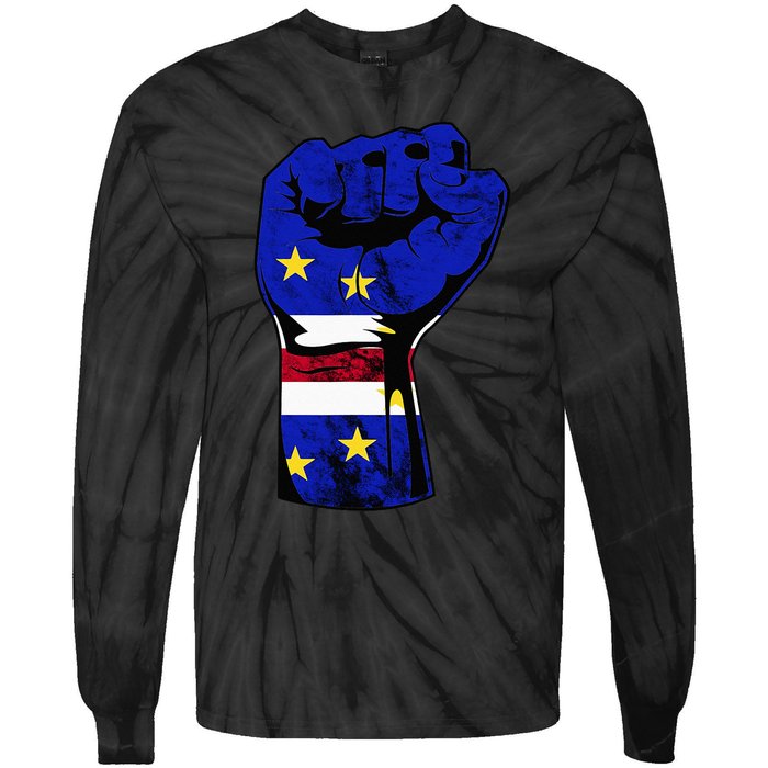 Cape Verde Cape Verdean Flag Power Handfist Cabo Pride Tie-Dye Long Sleeve Shirt