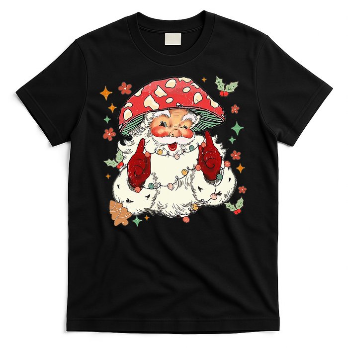 Cool Vintage Christmas Mushroom Santa Claus Face T-Shirt