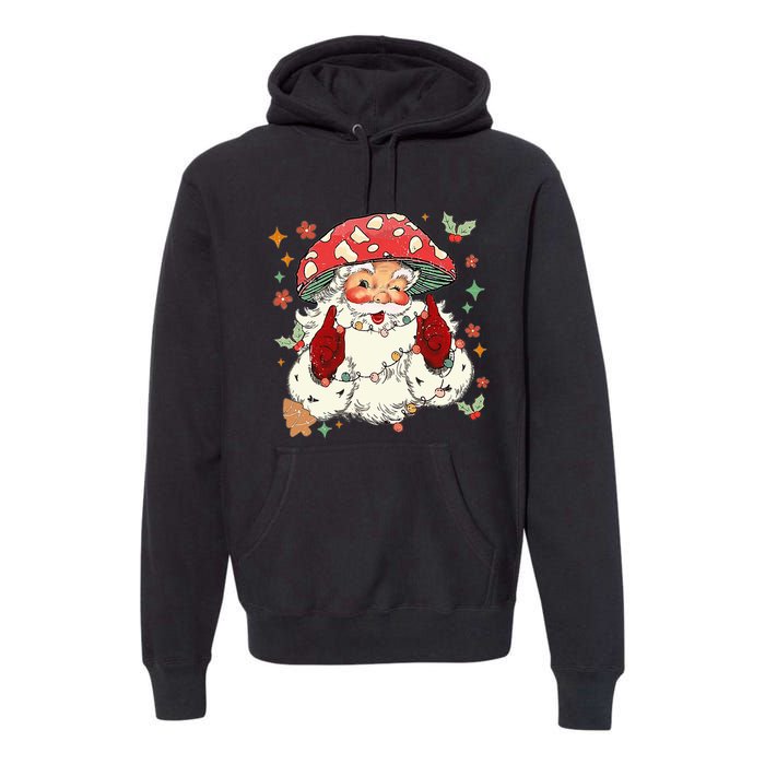 Cool Vintage Christmas Mushroom Santa Claus Face Premium Hoodie