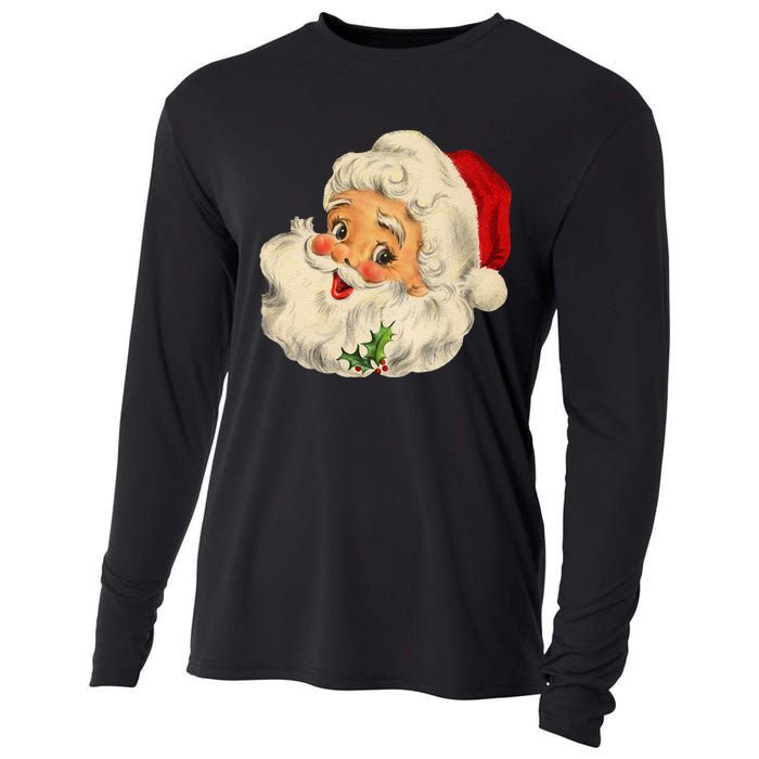 Cool Vintage Christmas Santa Claus Face Cooling Performance Long Sleeve Crew