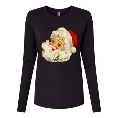 Cool Vintage Christmas Santa Claus Face Gift Womens Cotton Relaxed Long Sleeve T-Shirt