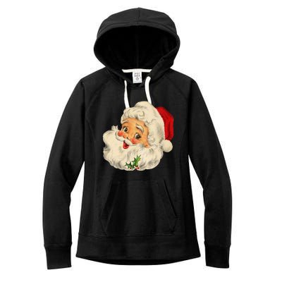 Cool Vintage Christmas Santa Claus Face Gift Women's Fleece Hoodie