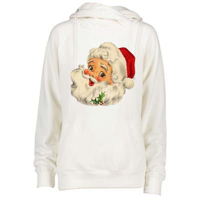 Cool Vintage Christmas Santa Claus Face Gift Womens Funnel Neck Pullover Hood